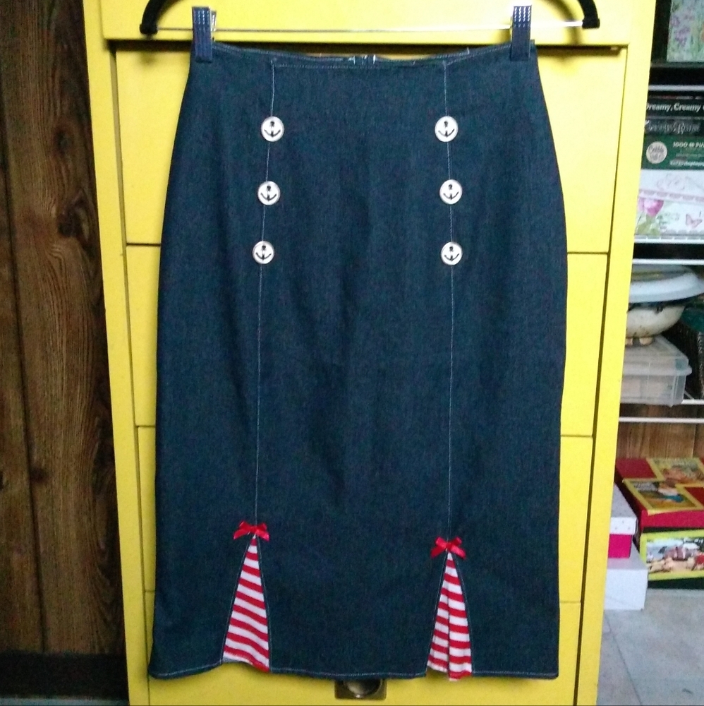 Miss Fortune Denim Nautical Pencil Skirt⚓